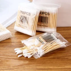 100 PC Ear Cleaning Wooden Stick Cotton Buds
