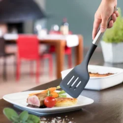 Non-Stick Slotted Cooking Spatula With Steel Handle